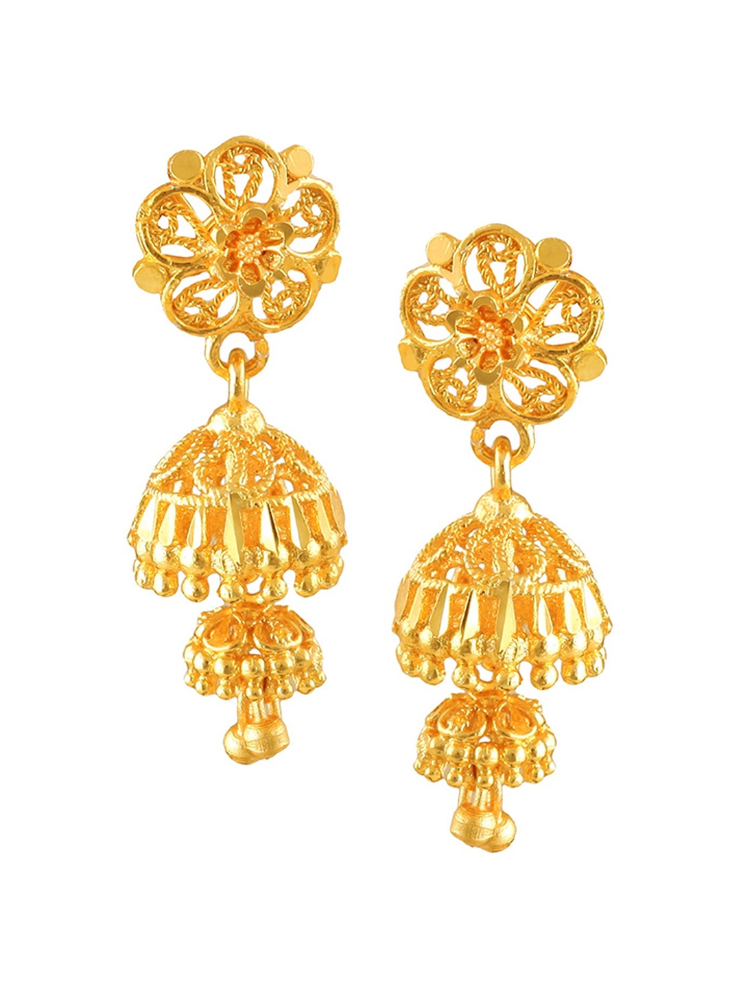 Vighnaharta Gold-Plated Floral Jhumkas Earrings