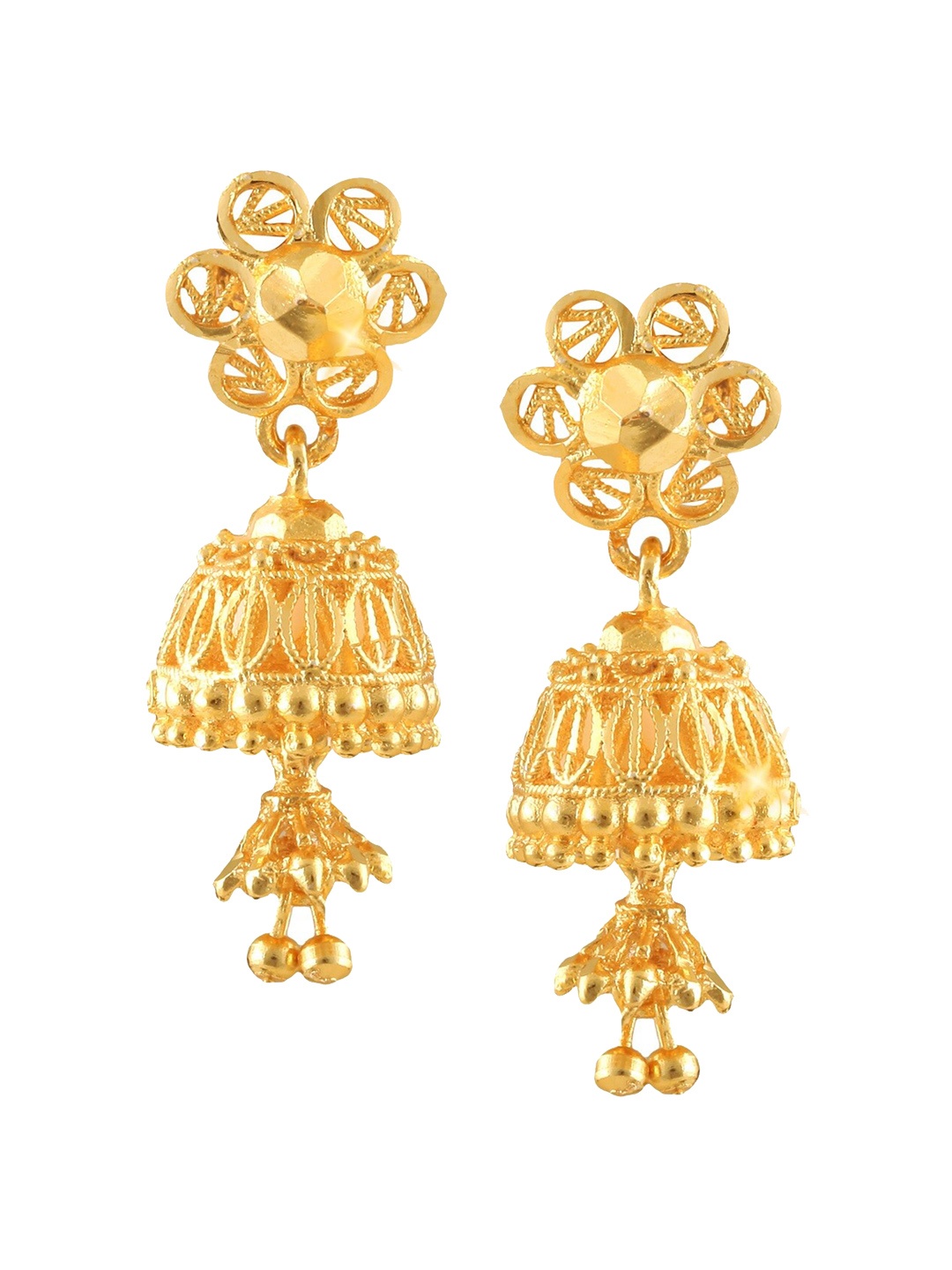 Vighnaharta Gold-Plated Floral Jhumkas Earrings