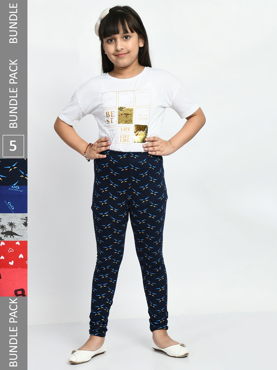 

BAESD Girls Pack Of 5 Printed Cotton Ankle-Length Leggings, Red