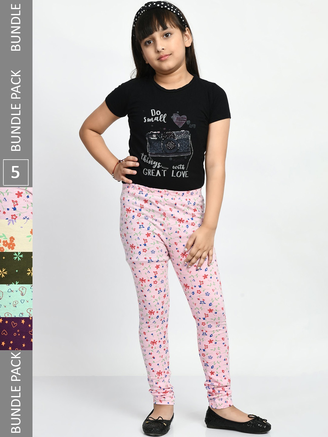 

BAESD Girls Pack Of 5 Printed Cotton Ankle-Length Leggings, Olive