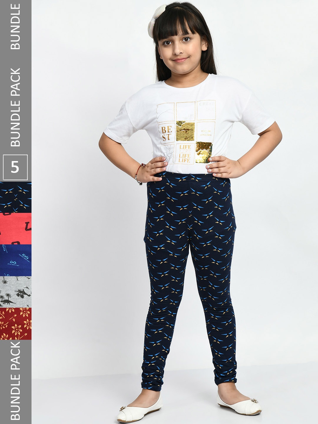

BAESD Girls Pack Of 5 Printed Cotton Ankle-Length Leggings, Maroon