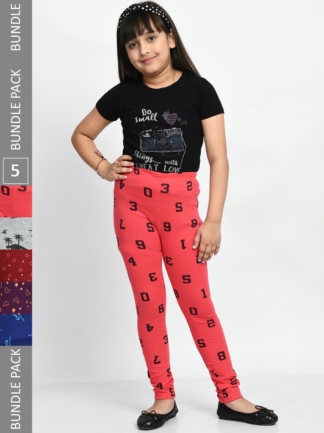 

BAESD Girls Pack Of 5 Printed Cotton Churidar-Length Leggings, Purple