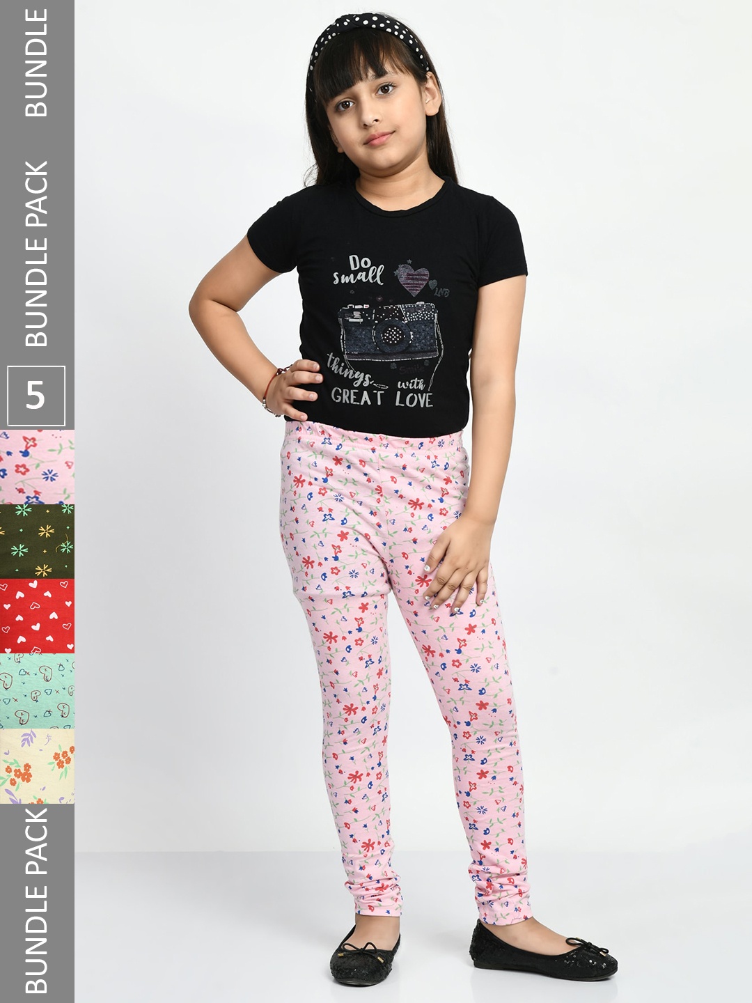 

BAESD Girls Pack Of 5 Printed Cotton Ankle-Length Leggings, Red