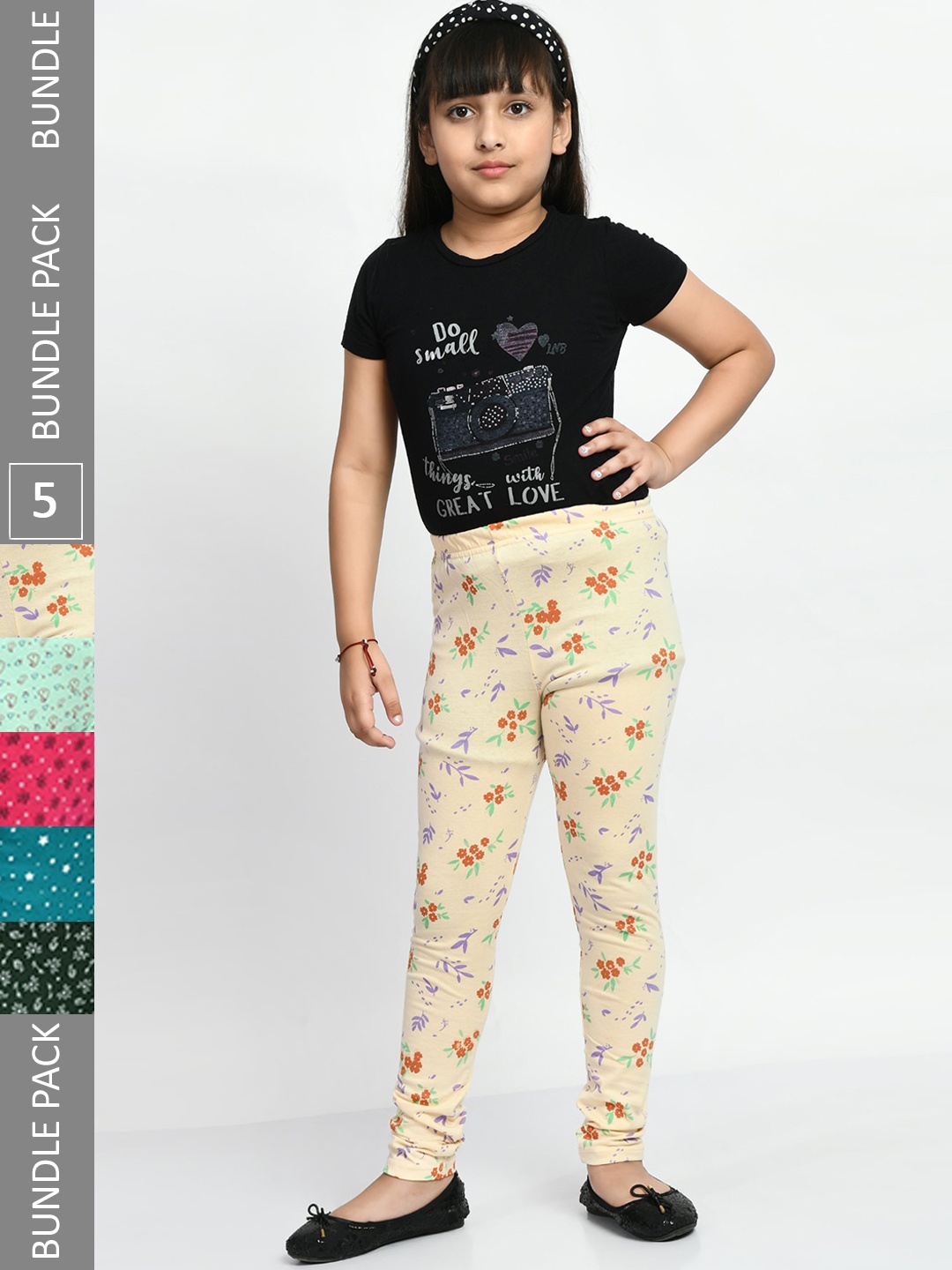 

BAESD Girls Pack Of 5 Printed Cotton Ankle-Length Leggings, Cream