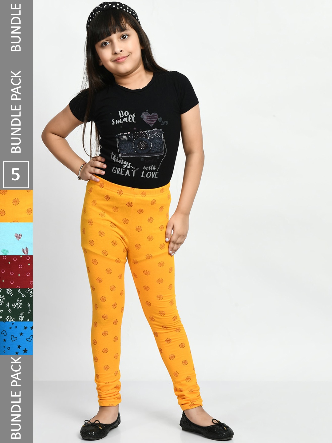

BAESD Girls Pack Of 5 Printed Super Soft Cotton Ankle-Length Leggings, Blue