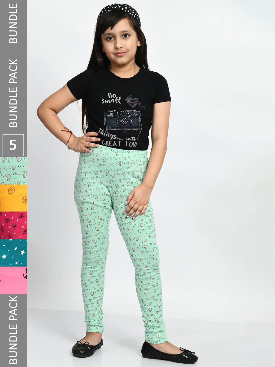 

BAESD Girls Pack Of 5 Printed Cotton Skin Friendly Churidar-Length Leggings, Yellow