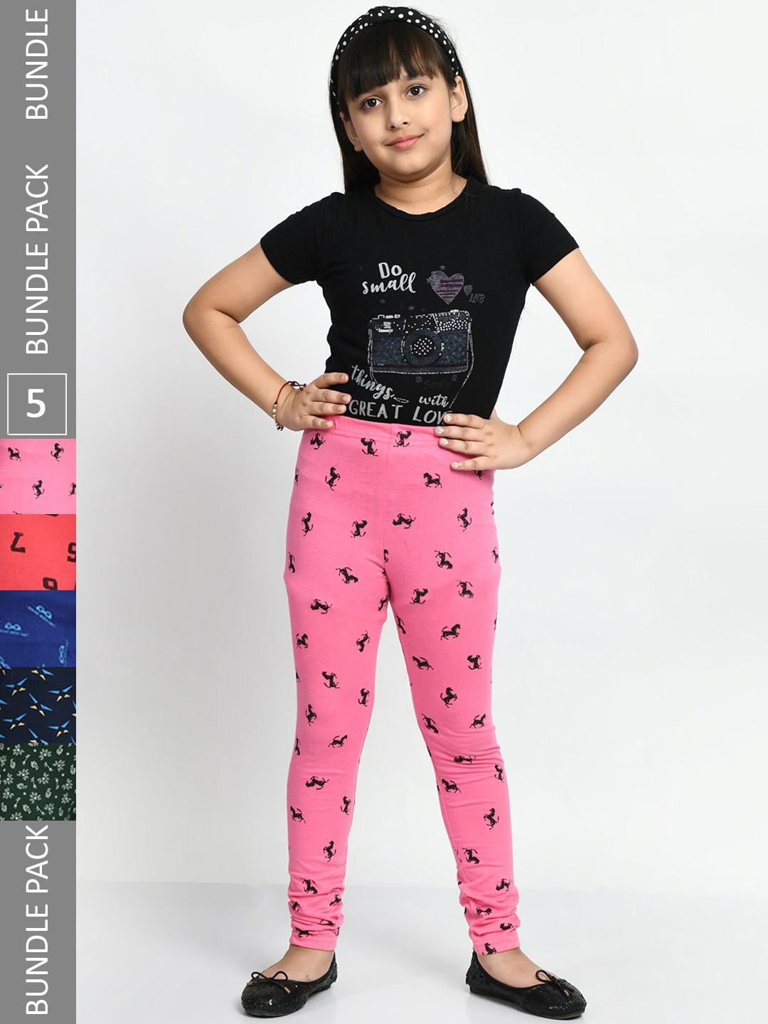 

BAESD Girls Pack Of 5 Printed Skin Friendly Pure Cotton Ankle-Length Leggings, Pink