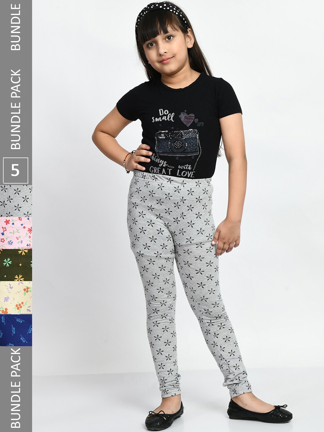 

BAESD Girls Pack Of 5 Printed Pure Cotton Churidar-Length Leggings, Pink