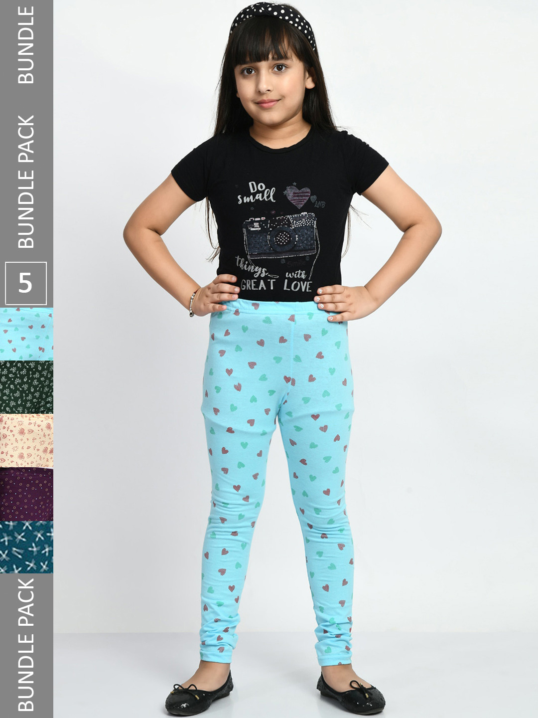

BAESD Girls Pack Of 5 Printed Pure Cotton Churidar Length Leggings, Cream