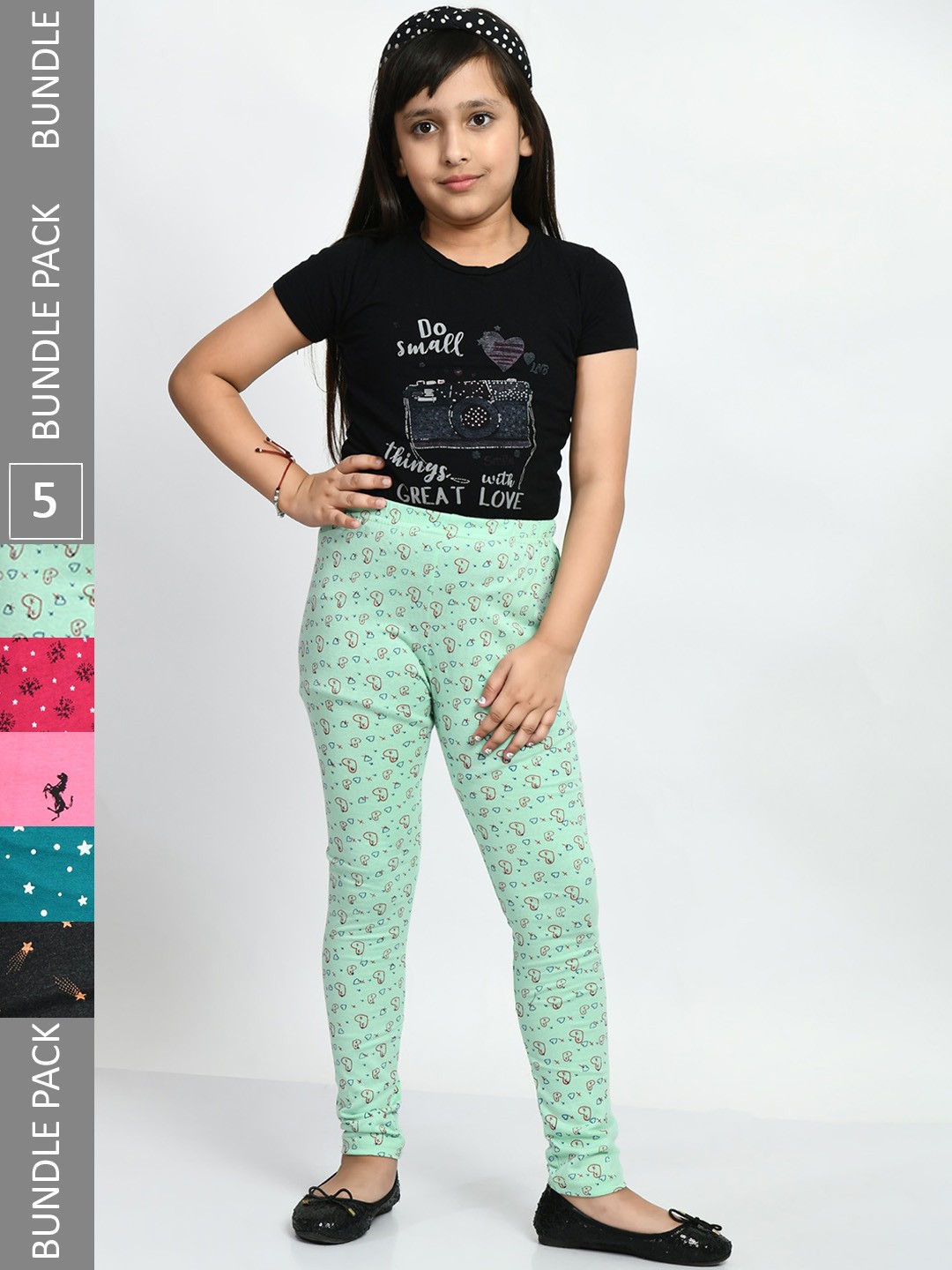 

BAESD Girls BAESD Girls Pack Of 5 Printed Pure Cotton Leggings, Green