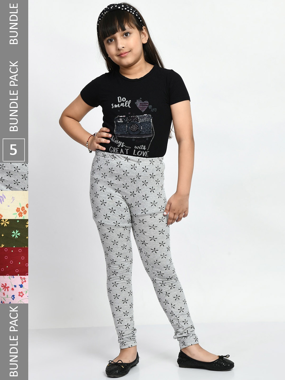 

BAESD Girls Pack Of 5 Printed Pure Cotton Ankle Length Leggings, Pink