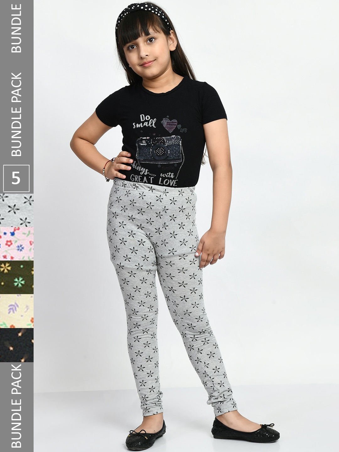 

BAESD Girls Pack Of 5 Printed Pure Cotton Churidar Length Leggings, Green