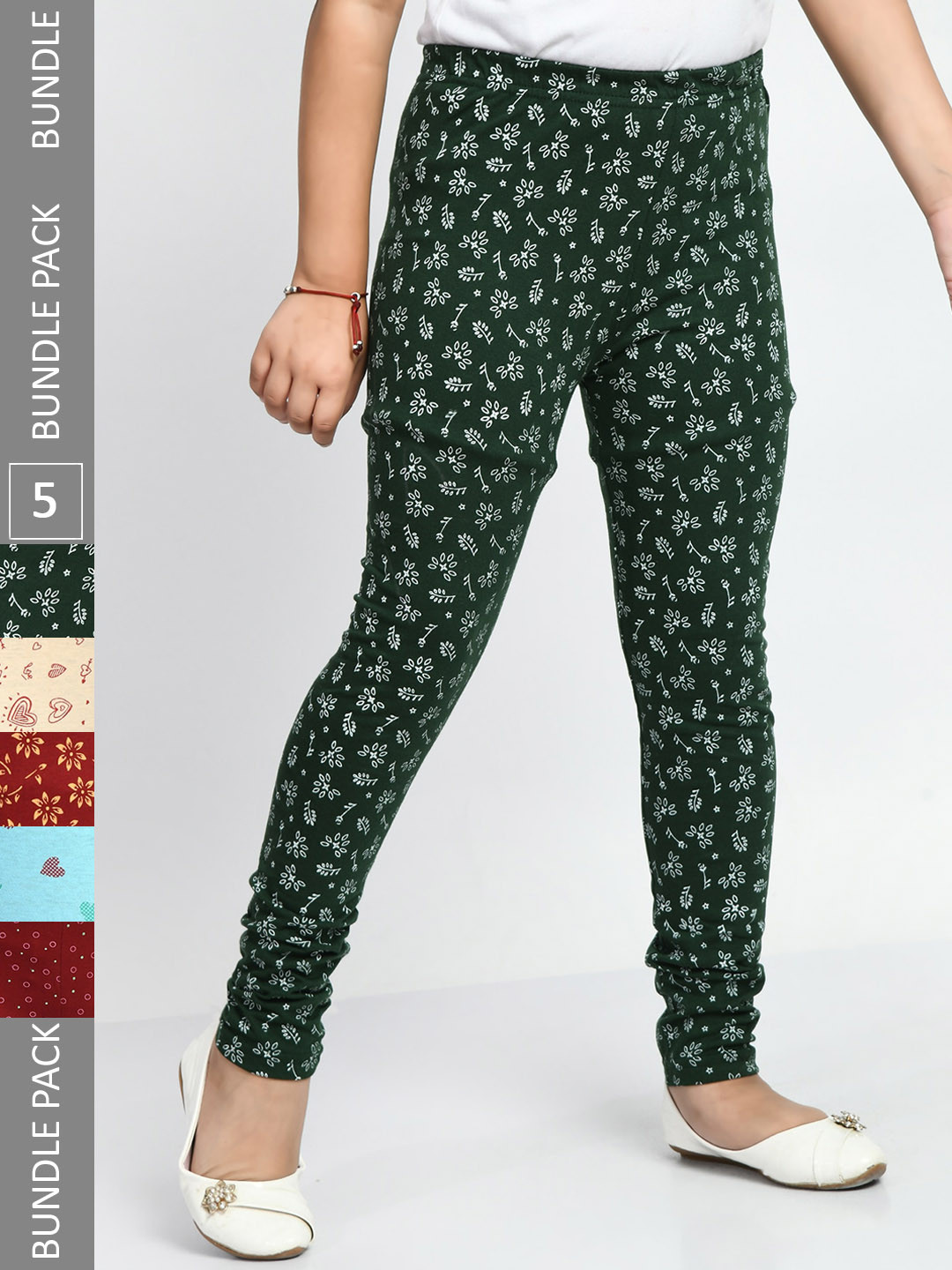 

BAESD Girls Pack Of 5 Printed Pure Cotton Leggings, Turquoise blue