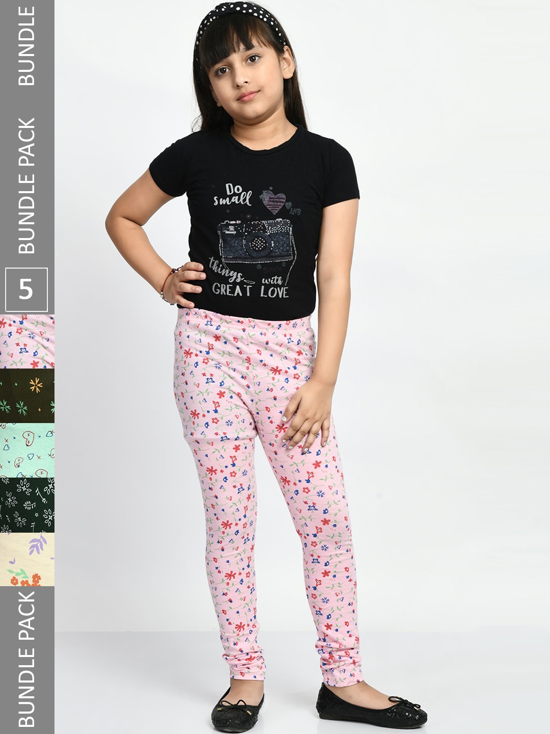 

BAESD Girls Pack Of 5 Printed Pure Cotton Leggings, Cream