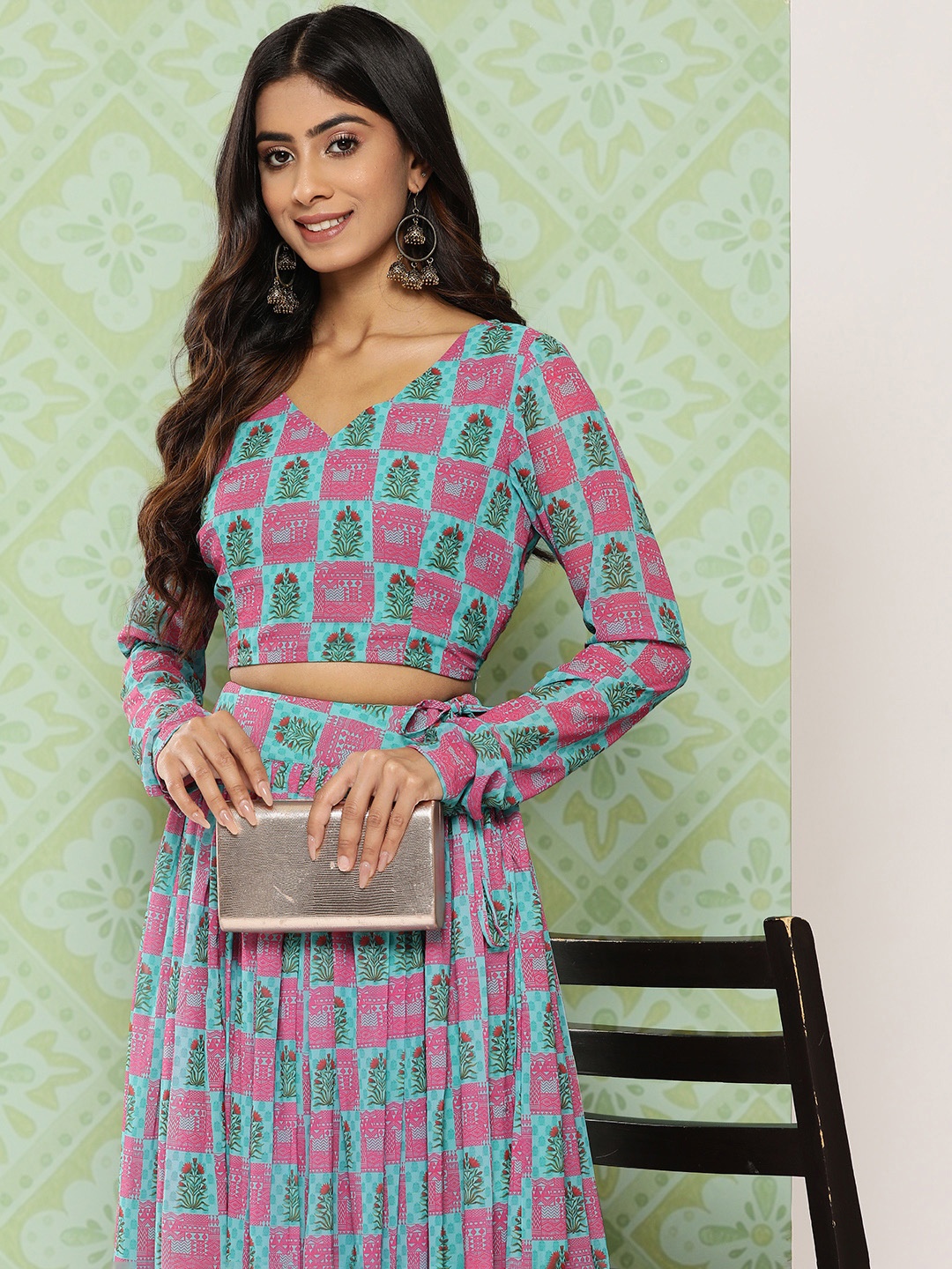 

Janasya Printed Ready to Wear Lehenga & Choli, Green