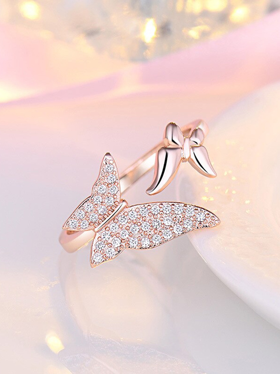 

MYKI Rose Gold-Plated CZ-Studded Finger Ring
