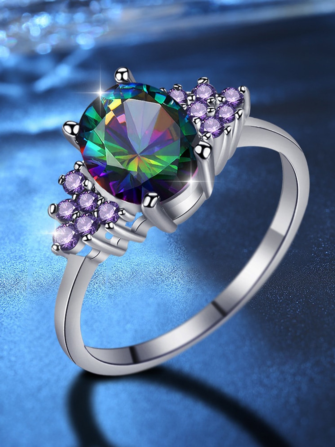 

MYKI Silver-Plated CZ-Studded Finger Ring