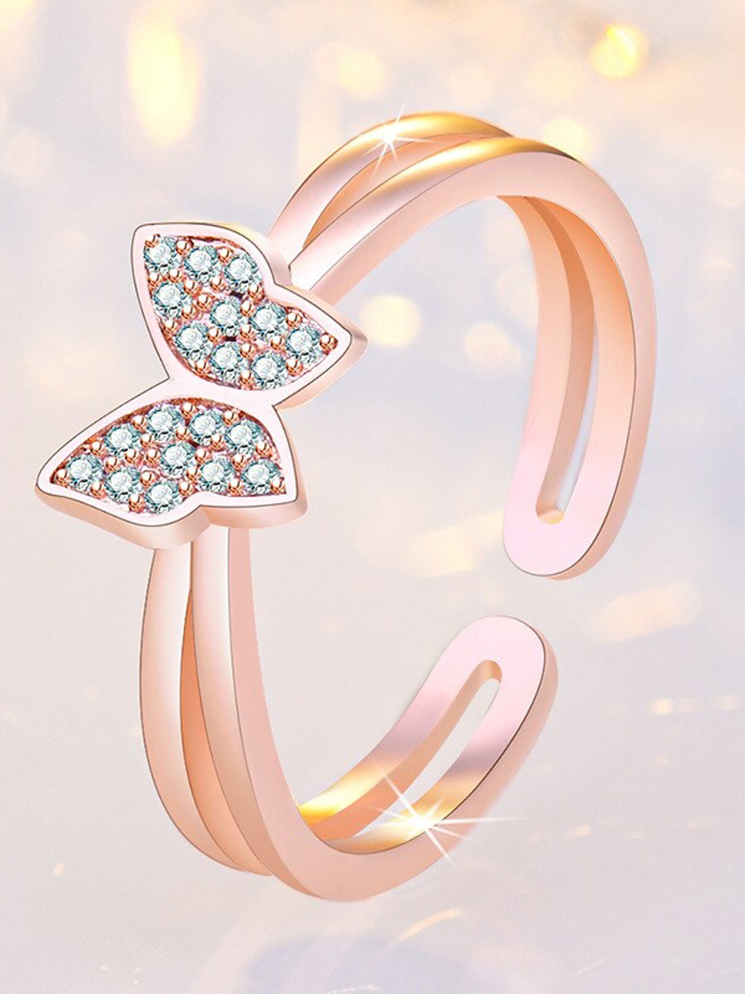 

MYKI Rose Gold-Plated CZ-Studded Adjustable Finger Ring