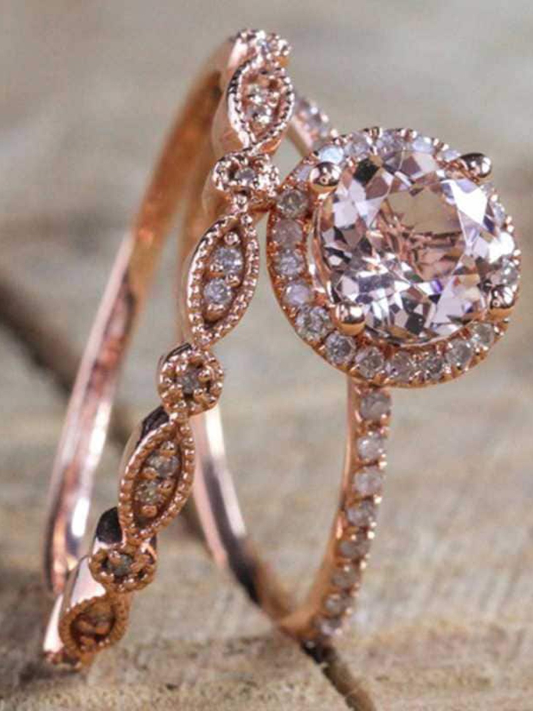 

MYKI Set Of 2 Rose Gold-Plated AD-Studded Ring