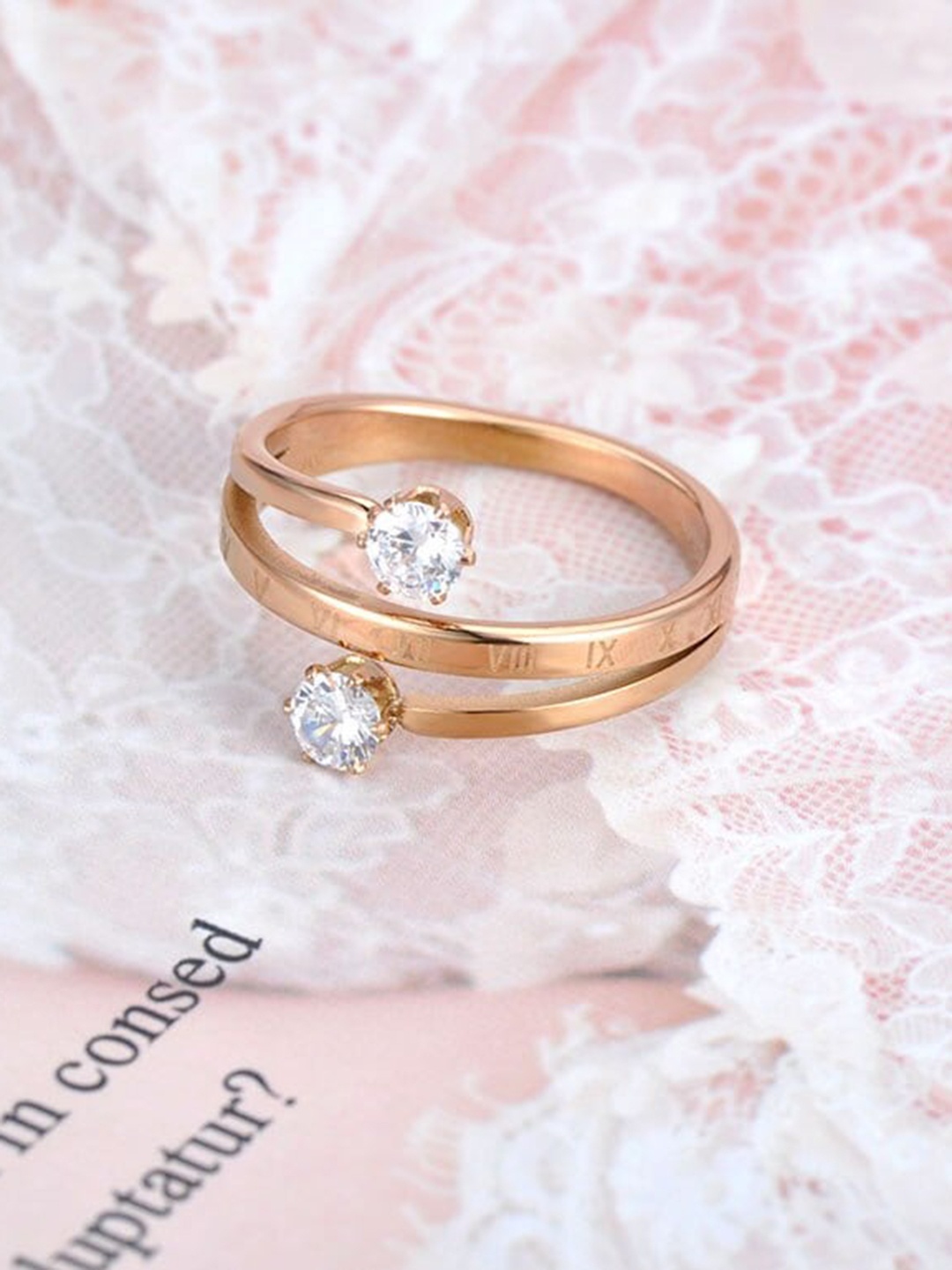 

MYKI Rose Gold Plated CZ-Studded Finger Ring