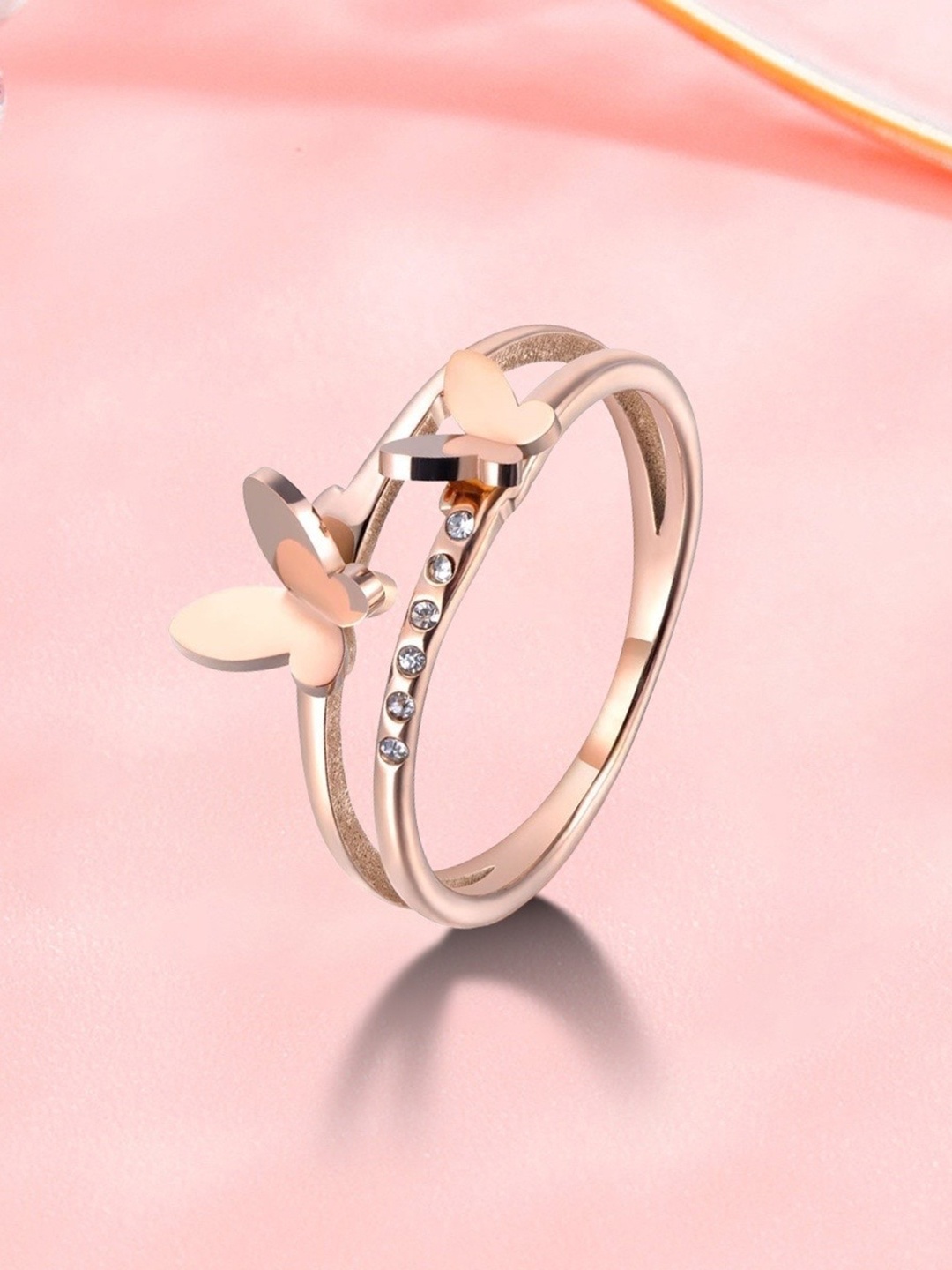 

MYKI Rose Gold-Plated CZ-Studded Butterfly Ring