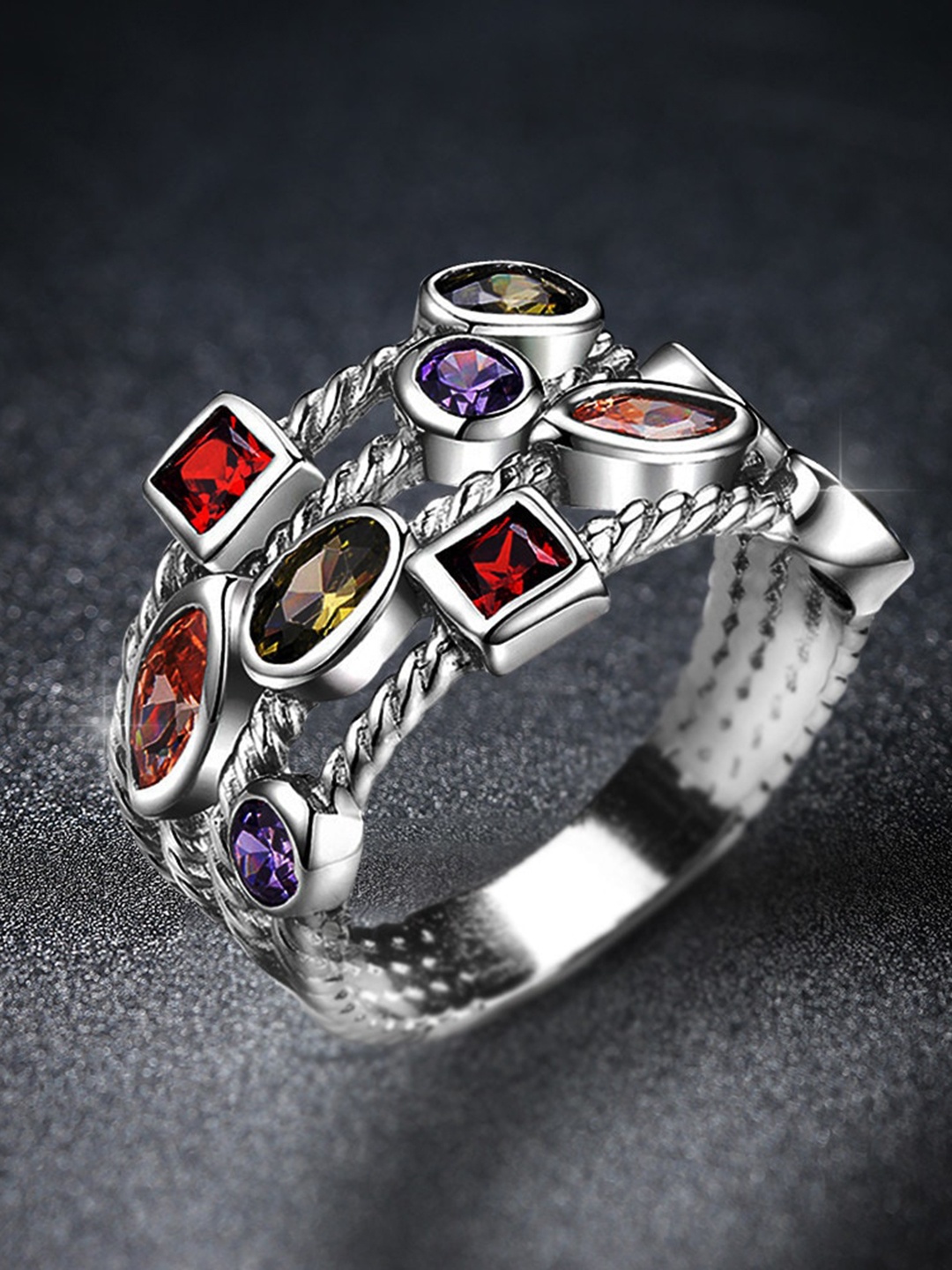 

MYKI Silver-Plated CZ-Studded Finger Ring