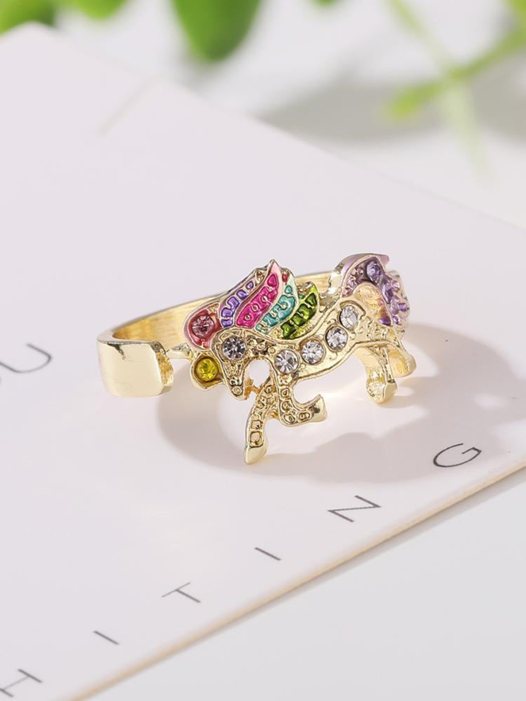 

MYKI Gold-Plated Cubic Zirconia-Studded Adjustable Finger Ring