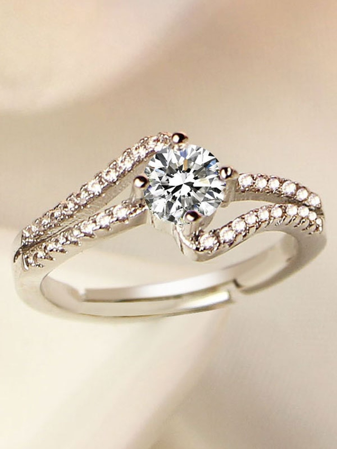 

MYKI Silver-Plated Cubic ZirconiaStone-Studded Adjustable Finger Ring