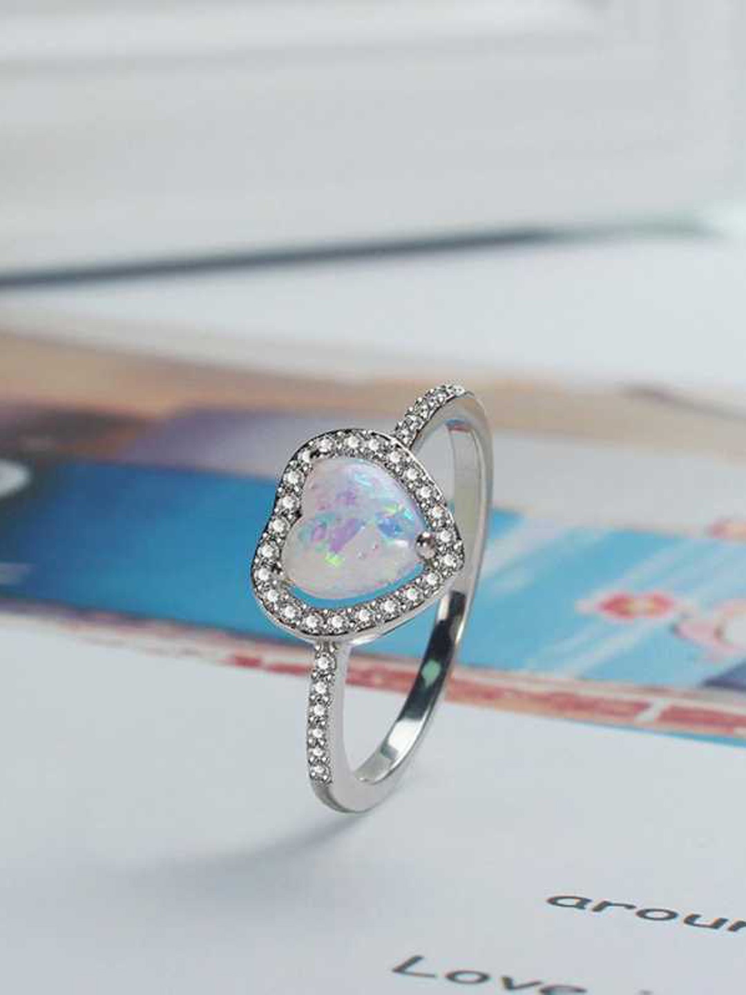 

MYKI Silver-Plated CZ-Studded Heart Shaped Finger Ring