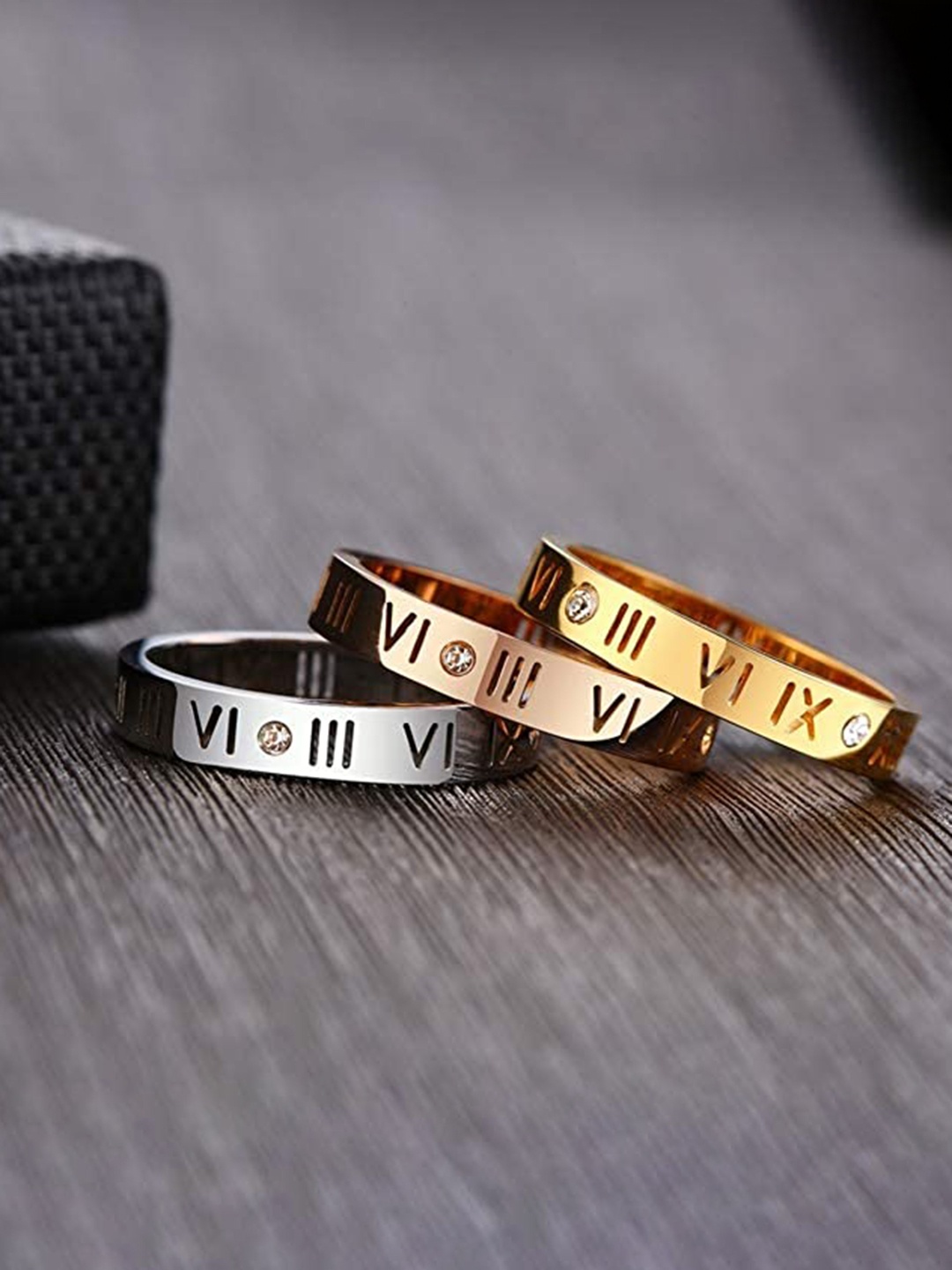 

MYKI Set Of 3 Gold Plated CZ Studded Finger Ring