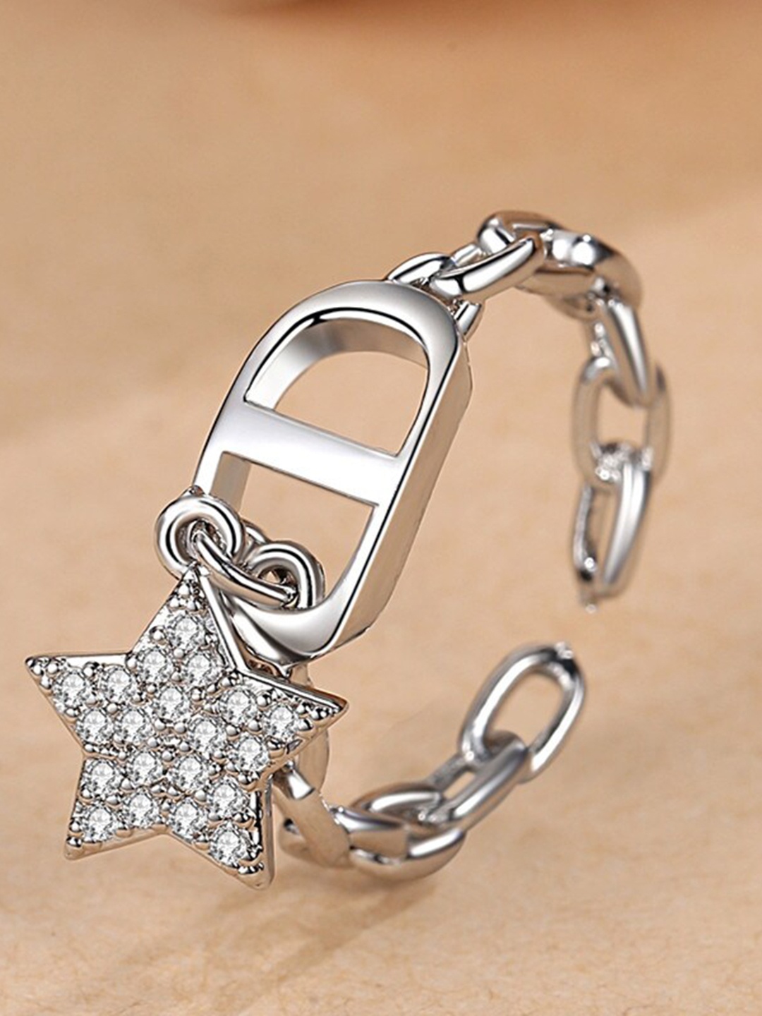 

MYKI Silver-Plated CZ-Studded Adjustable Finger Ring