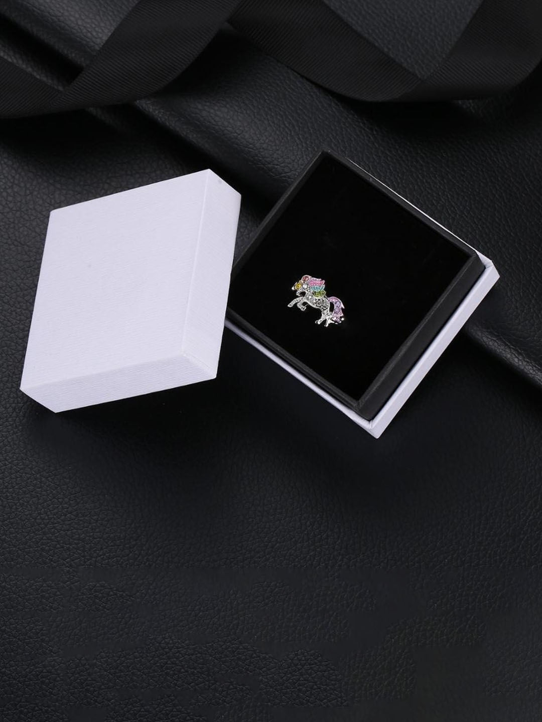 MYKI Silver-Plated CZ-Studded Adjustable Finger Ring