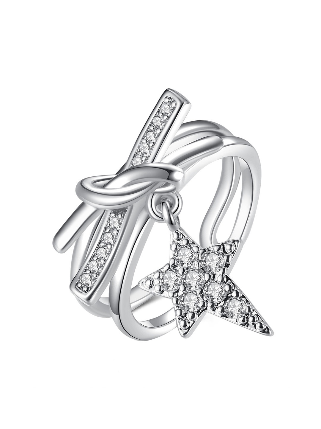 

MYKI Silver-Plated CZ Studded Adjustable Finger Ring