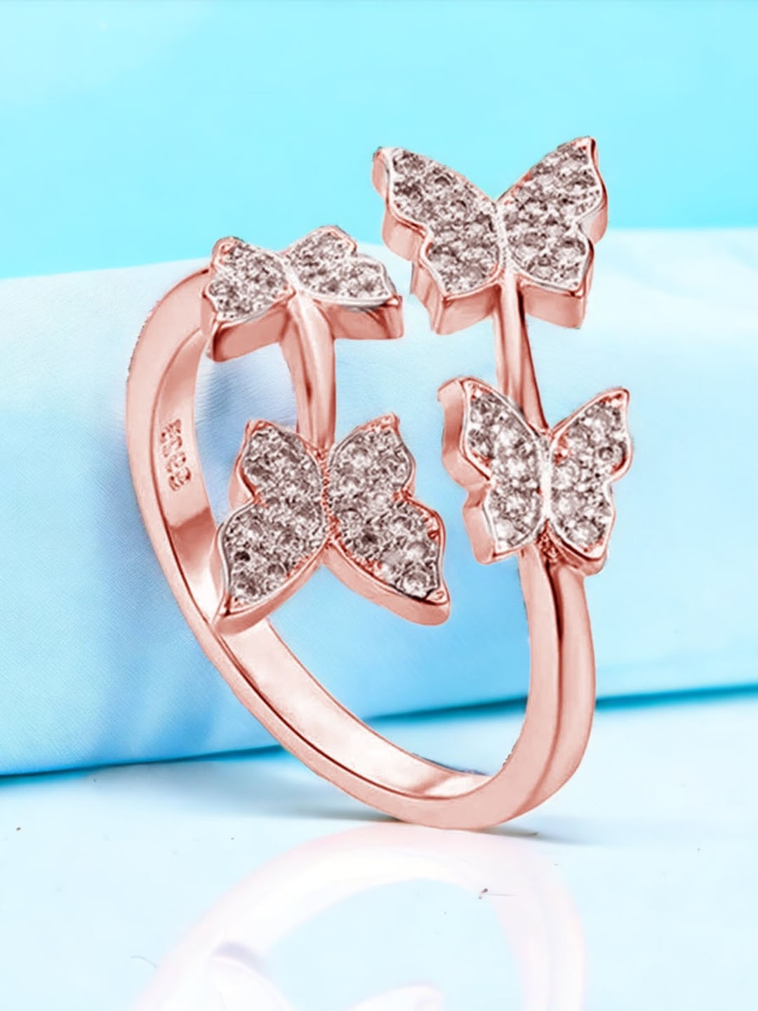 

MYKI Rose Gold-Plated CZ-Studded Adjustable Finger Ring