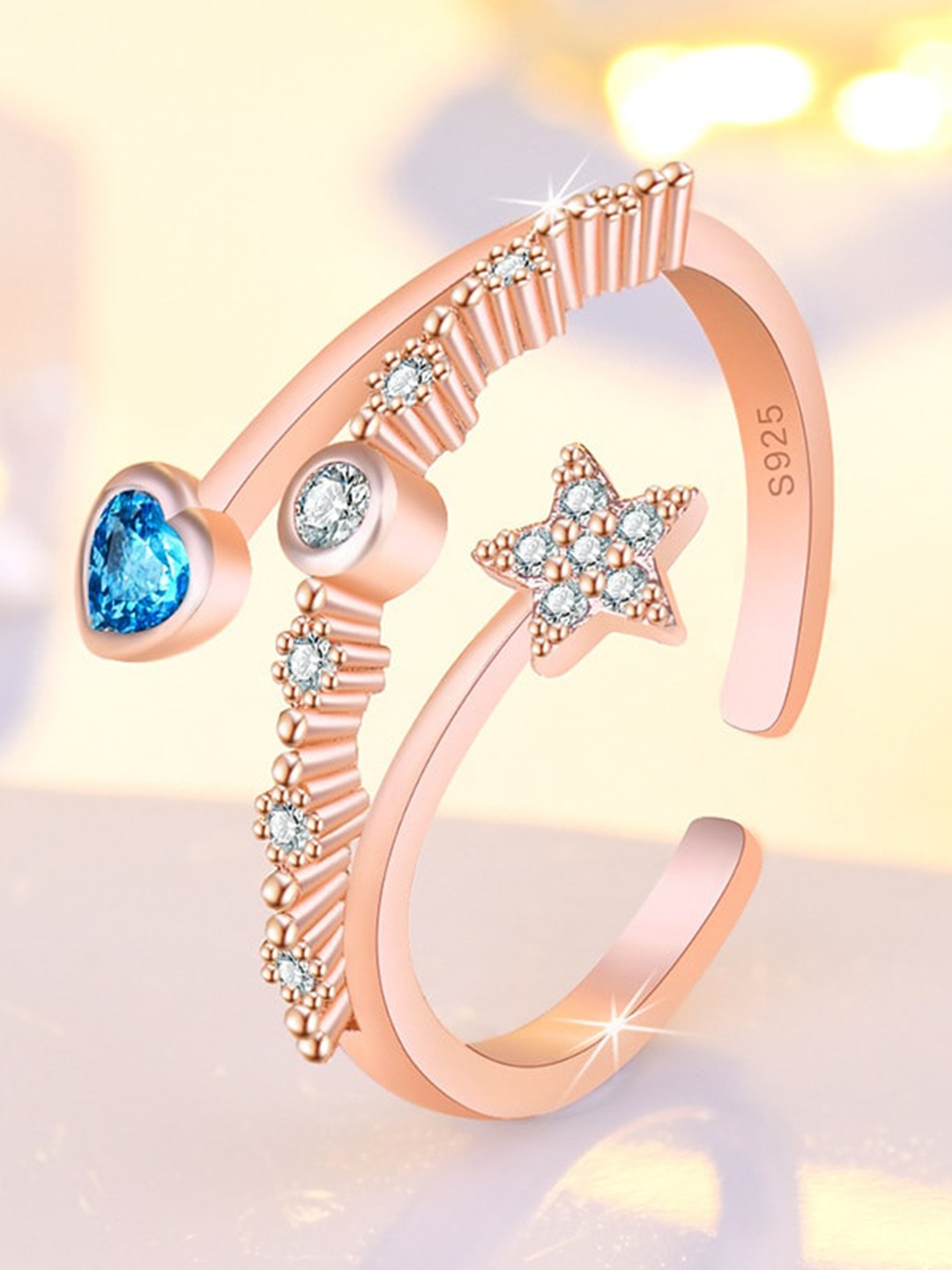 

MYKI Rose Gold-Plated CZ-Studded Adjustable Finger Ring