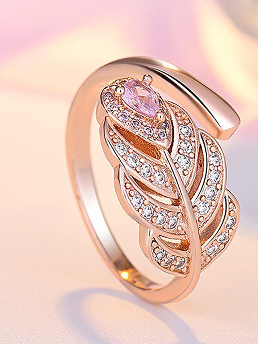 

MYKI Rose Gold-Plated CZ Studded Adjustable Finger Ring