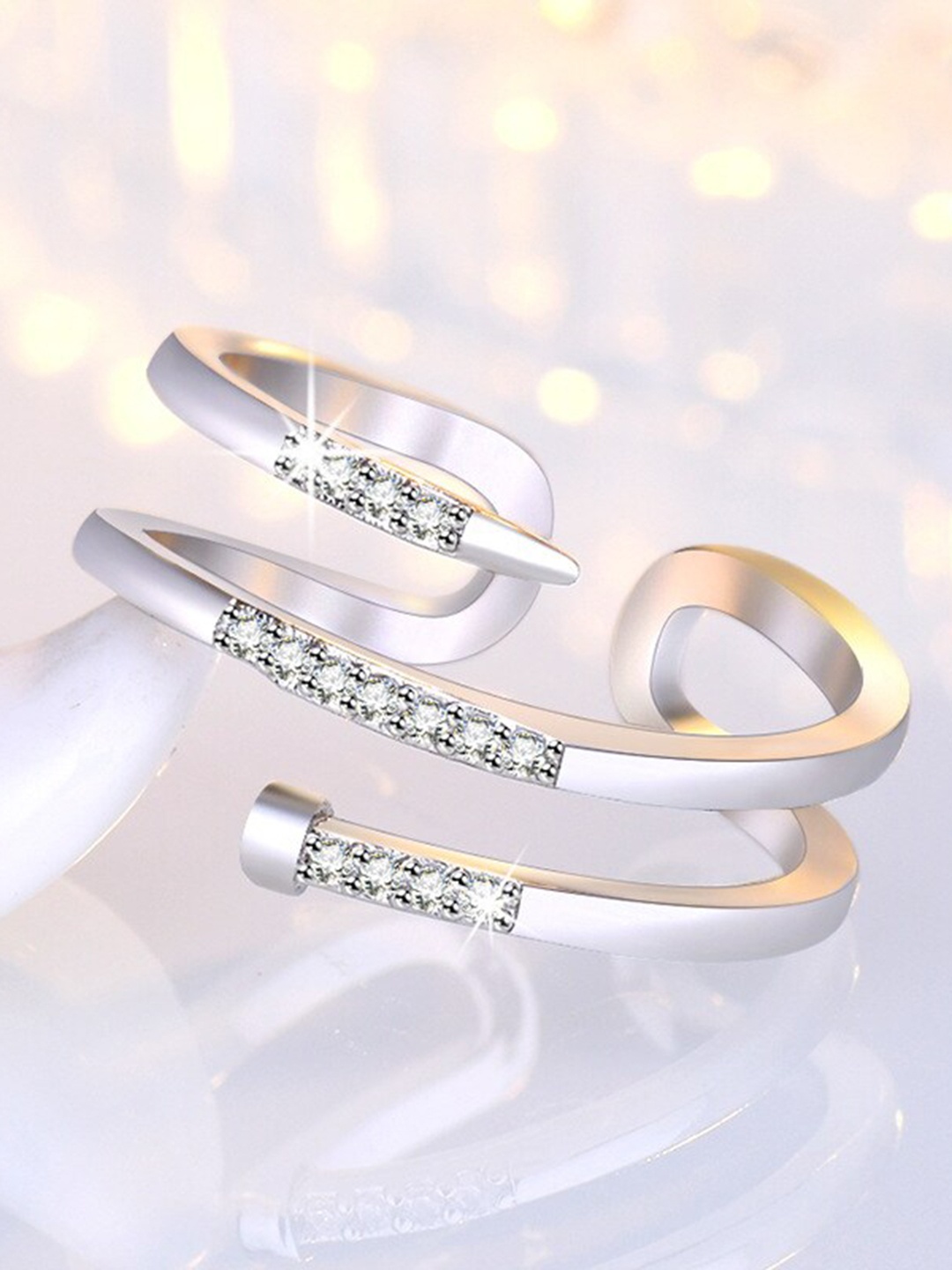 

MYKI Silver-Plated CZ-Studded Adjustable Finger Ring