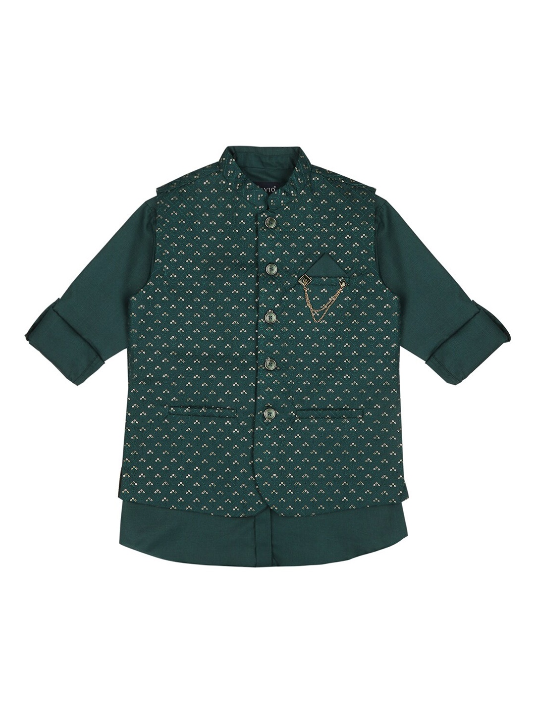 

CAVIO Boys Printed Pure Cotton Slim-Fit Nehru Jackets, Green