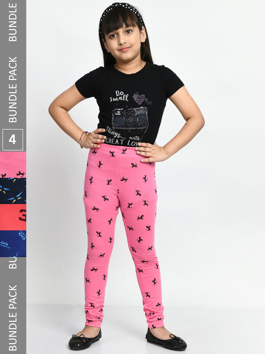 

BAESD Girls Pack Of 4 Printed Churidar Length Pure Cotton Leggings, Blue