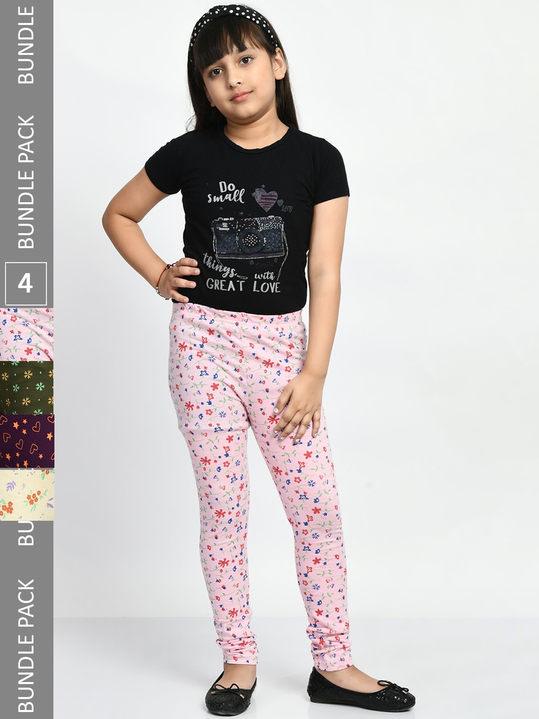 

BAESD Girls Pack Of 4 Printed Cotton Churidar-Length Leggings, Pink