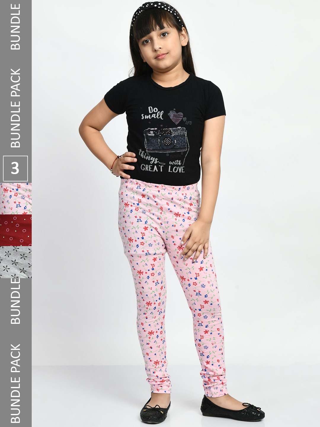 

BAESD Girls Pack Of 3 Conversational Printed Pure Cotton Churidar-Length Leggings, Rose