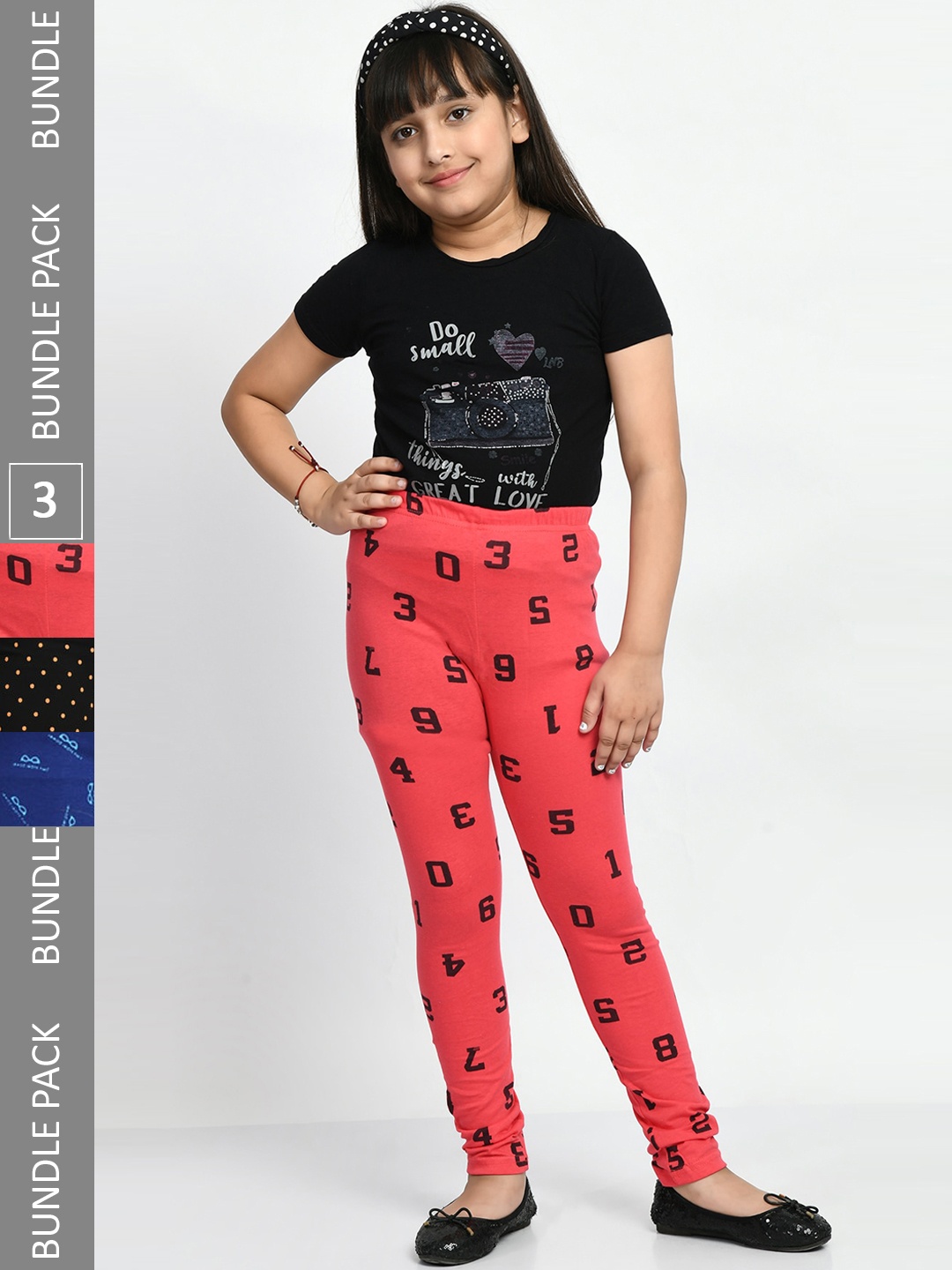 

BAESD Girls Pack Of 3 Printed Pure Cotton Churidar-Length Leggings, Red