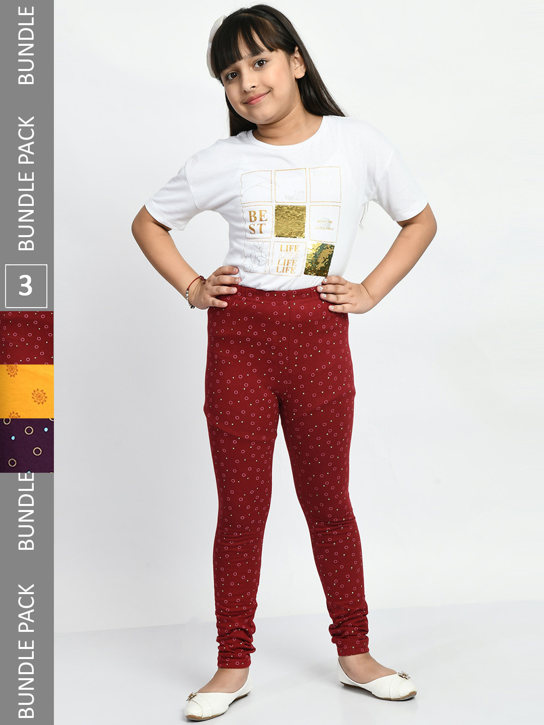 

BAESD Girls Pack of 3 Printed Pure Cotton Leggings, Yellow