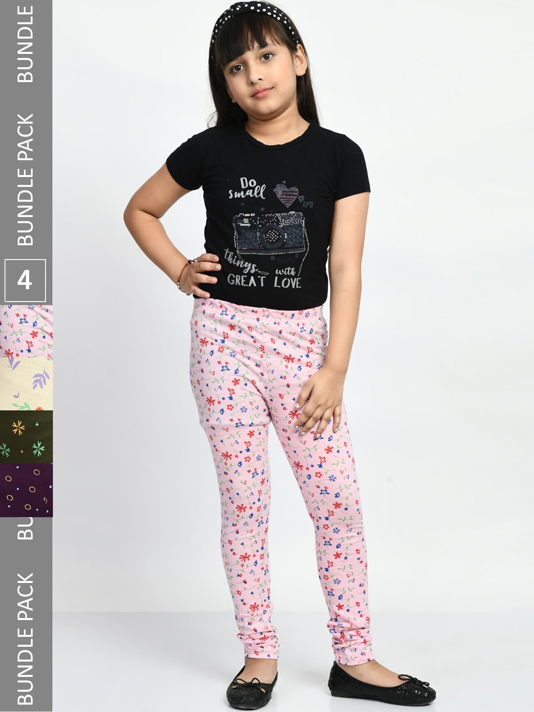 

BAESD Girls Pack Of 4 Printed Pure Cotton Super Soft Churidar-Length Leggings, Burgundy