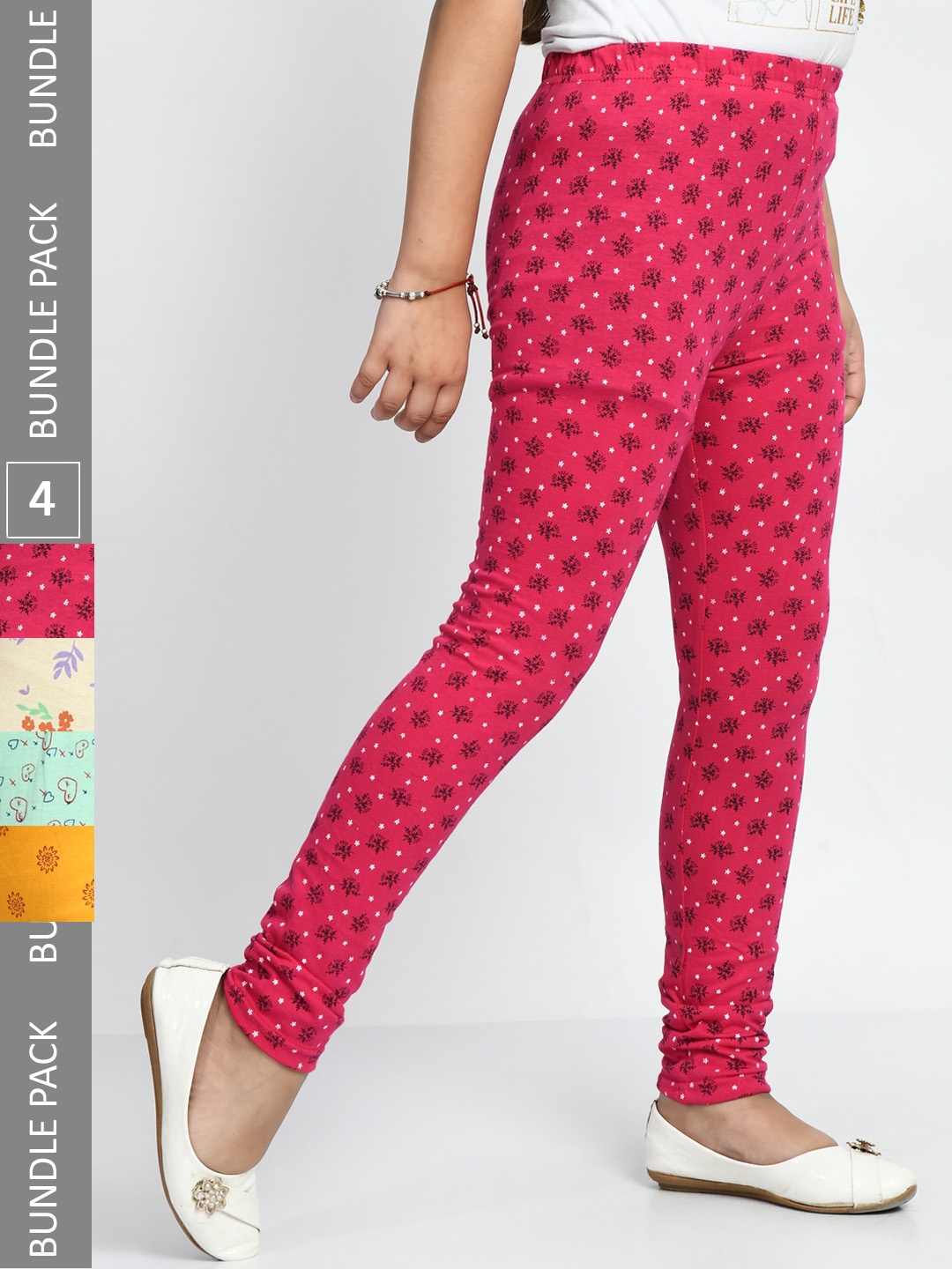 

BAESD Girls Pack Of 4 Conversational Printed Pure Cotton Churidar-Length Leggings, Pink