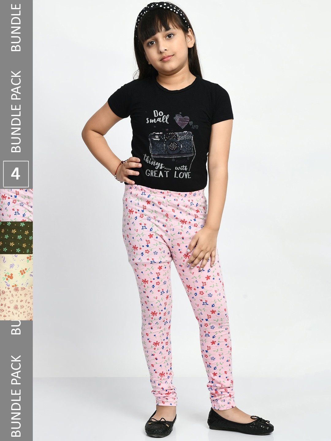

BAESD Girls Pack Of 4 Printed Churidar Length Pure Cotton Leggings, Pink