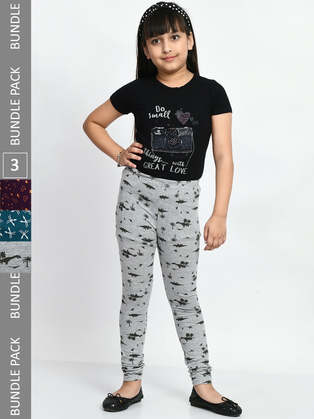 

BAESD Girls Pack Of 3 Conversational Printed Pure Cotton Churidar-Length Leggings, Purple