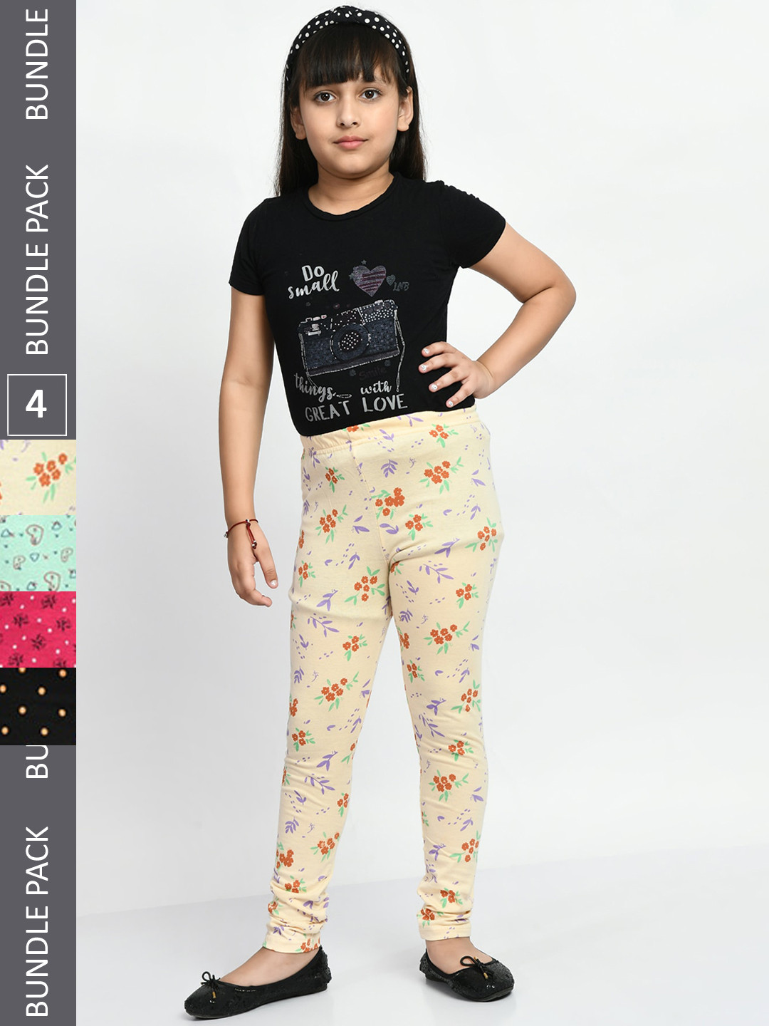 

BAESD Girls Pack Of 4 Conversational Printed Pure Cotton Churidar-Length Leggings, Cream