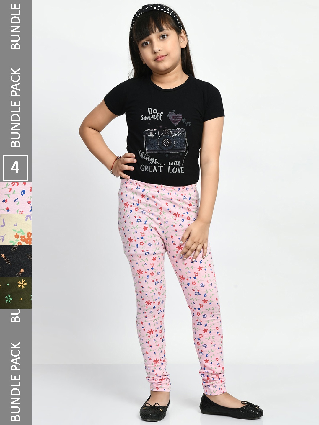 

BAESD Girls Pack Of 4 Printed Pure Cotton Churidar-Length Leggings, Pink