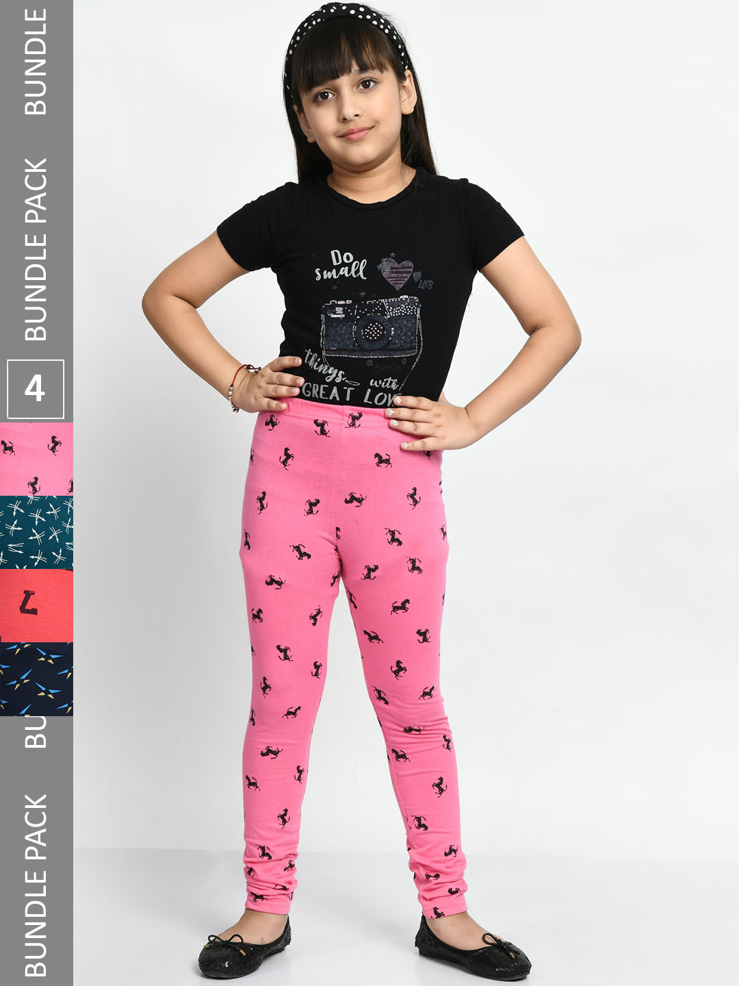 

BAESD Girls Pack Of 4 Printed Super Soft Pure Cotton Churidar-Length Leggings, Red